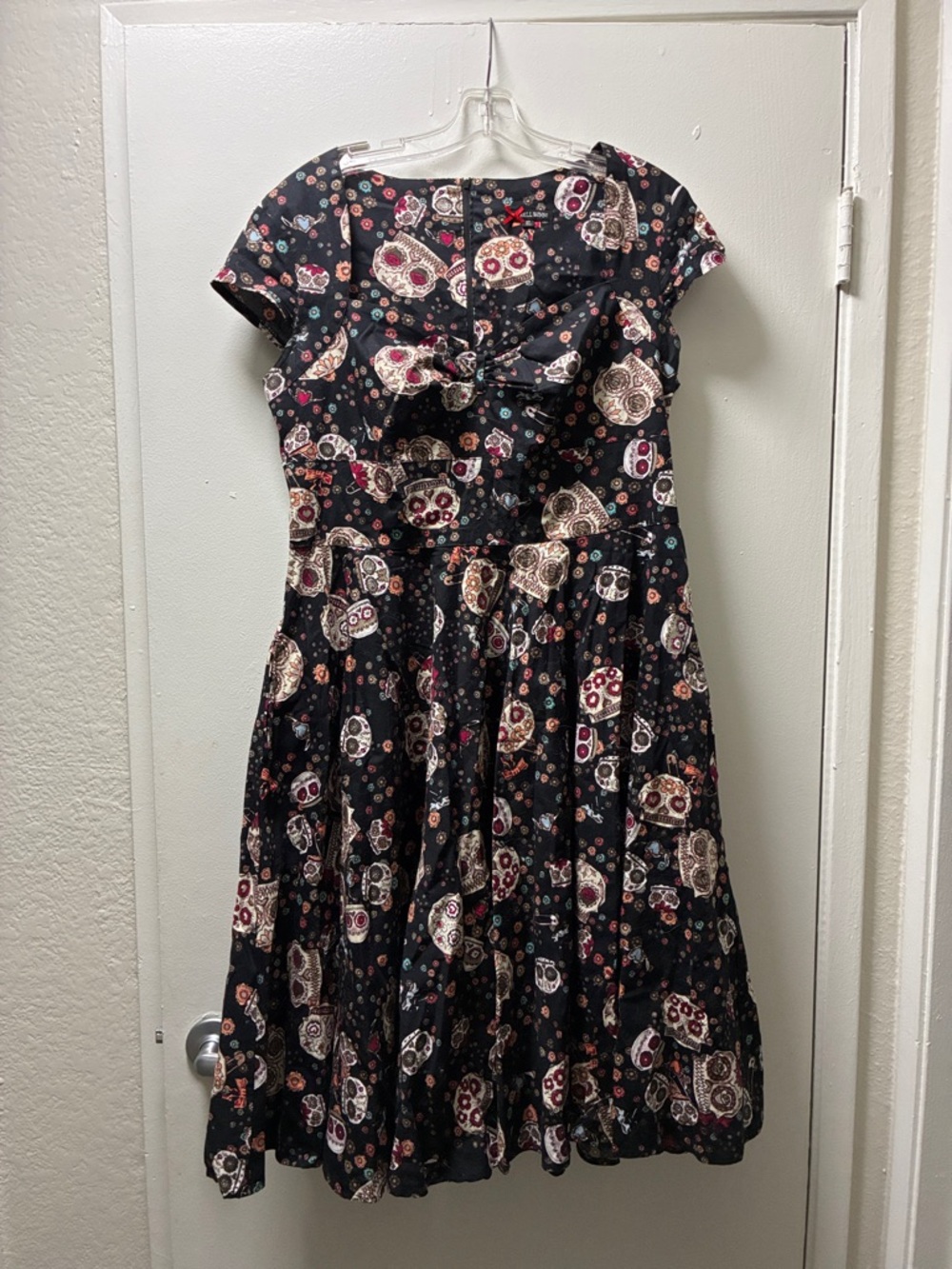 Hell bunny Black Floral Day of the Dead Fit-and-Flare Dress